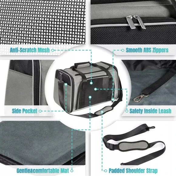 20lbs 1680D Oxford Pet Cat Carrier Airline Approved Breathable Mesh Dog Trave... - Picture 7 of 8